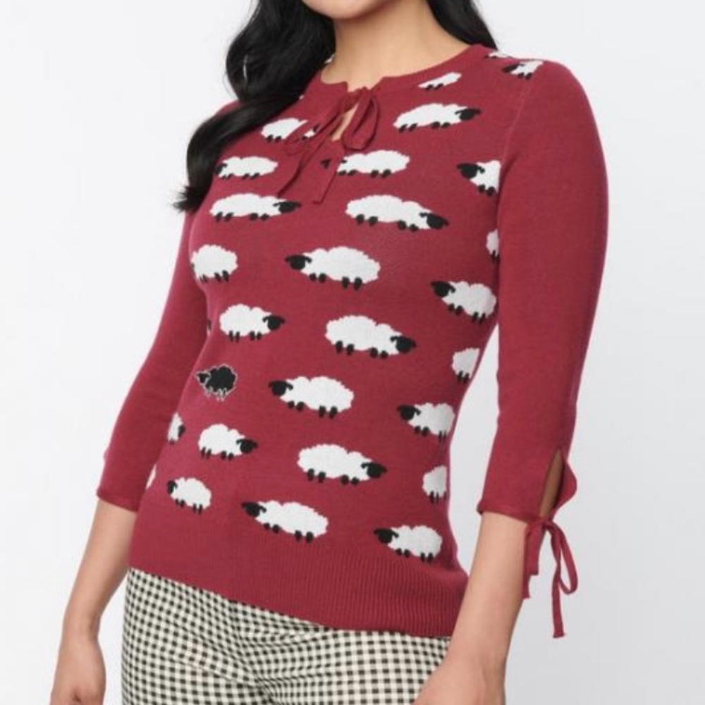 Unique Vintage Burgandy & Sheep Print Keyhole Sweater Sz 3X (20) NWT